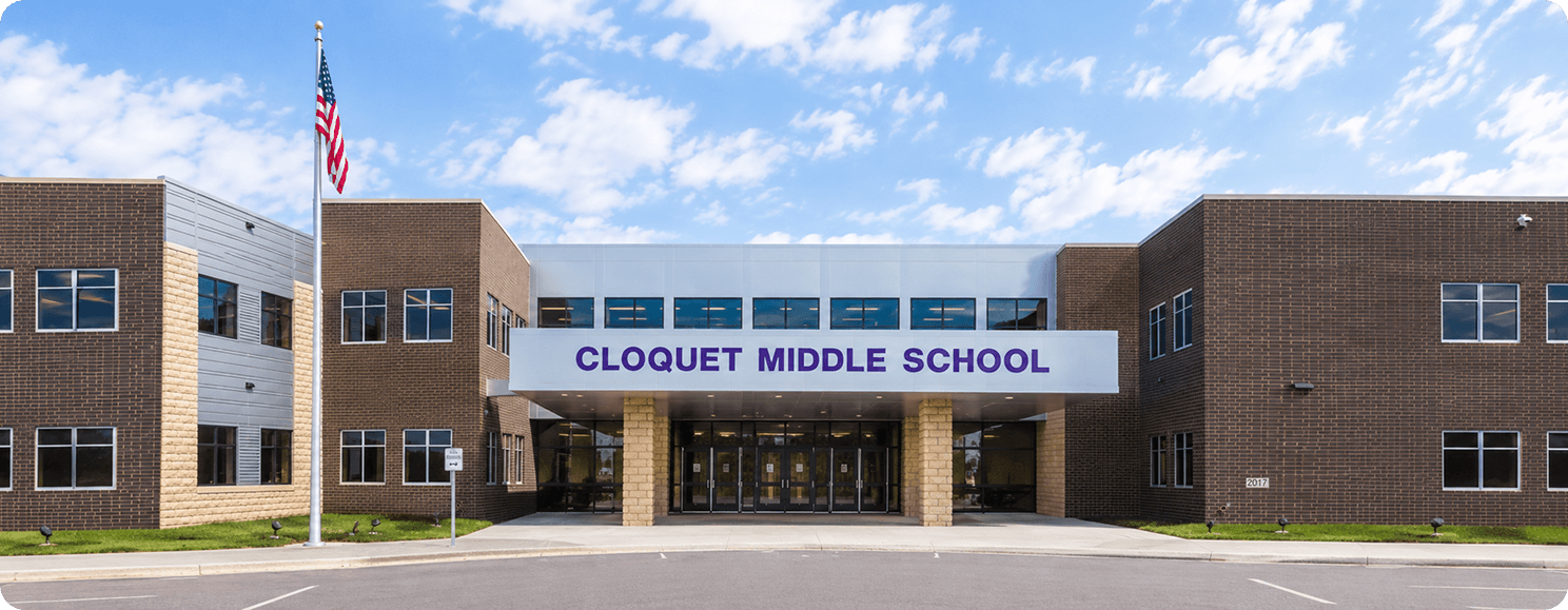 Cloquet Middle School building entrance