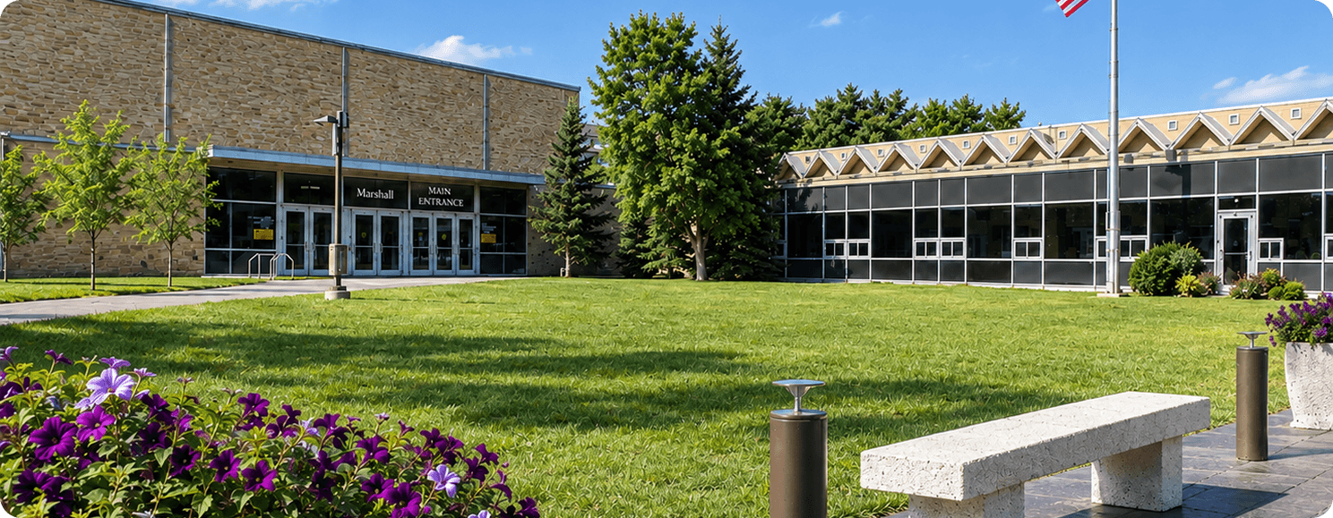Marshall Middle School courtyard and building