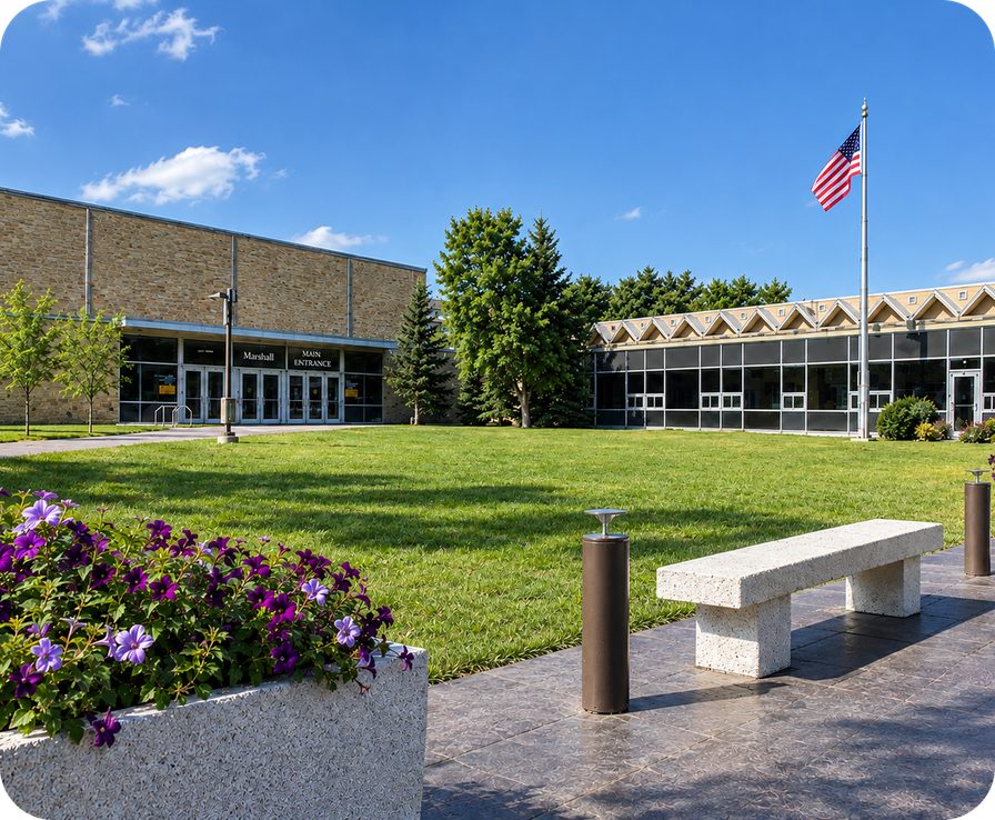 Marshall Middle School courtyard and building