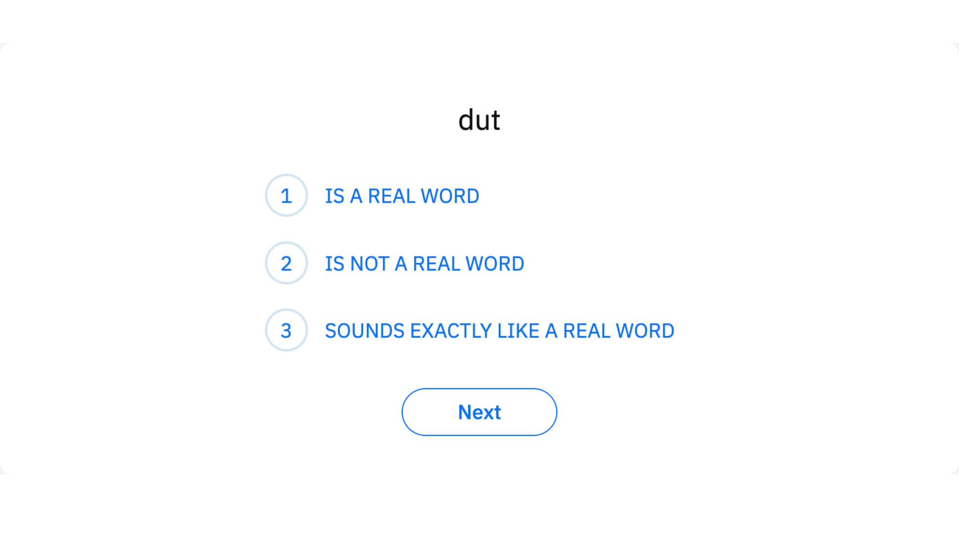 Nonsense word items ask students to identify made up words.